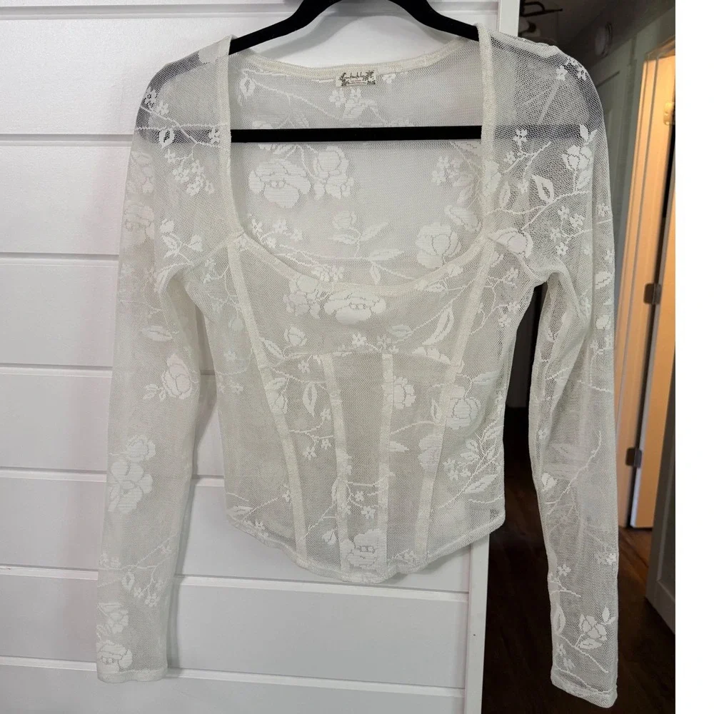 Free People Intimately Love Like This Lace Layering Top White Small Square Neck